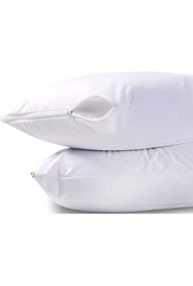 Kit de 2 fundas de almohada impermeables de 90 x 50 cm con cremallera,  color blanco liso